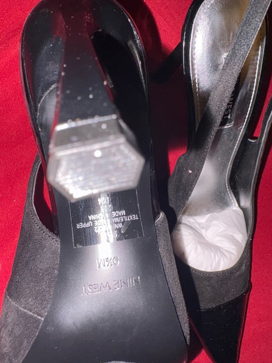Nine West Black Pointed Patent-Toe Slingback Heels - Picture 2 of 4